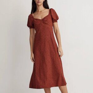 Madewell Sweetheart Puff-Sleeve Midi Dress in Carmine Floral